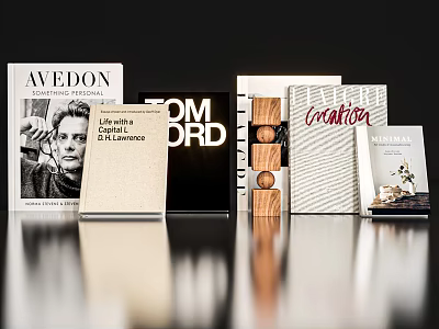 Books and Magazines Display With Diverse Cover Designs Typography Photos and Wooden Decor 3d model