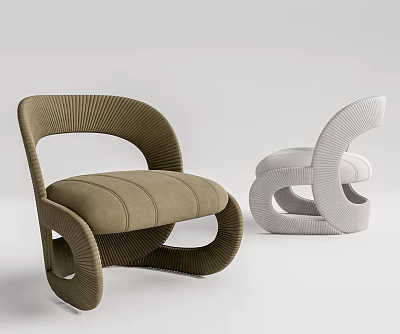 Modern Curved Brown And White Leisure Chairs With Upholstered Seats And Bent Frame 3d model