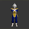 Anime Warrior Character With White Spiky Hair Blue And Yellow Outfit Arms Crossed Standing Pose