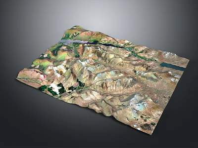 Modern 3D Terrain Model with Mountain Ranges River Valleys and Vegetation Zones 3d model