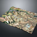 Modern 3D Terrain Model with Mountain Ranges River Valleys and Vegetation Zones