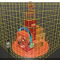 Alibaba Themed Red Spiral Display Installation With Rabbit Figure Orange Decorations And Lights