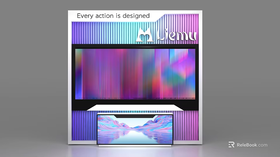 Modern Display Shelf Featuring Lemu Brand Large Screen Small Screen And Colorful Striped Design 3d model 