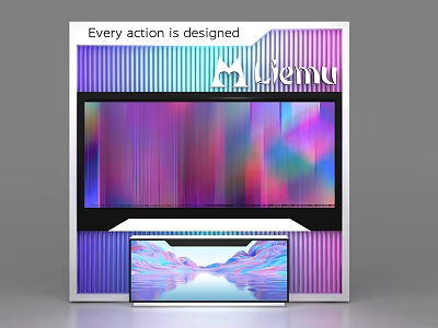 Modern Display Shelf Featuring Lemu Brand Large Screen Small Screen And Colorful Striped Design 3d model
