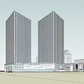 Twin High Rise Office Building With Modern Design And Landscaped Plaza Area