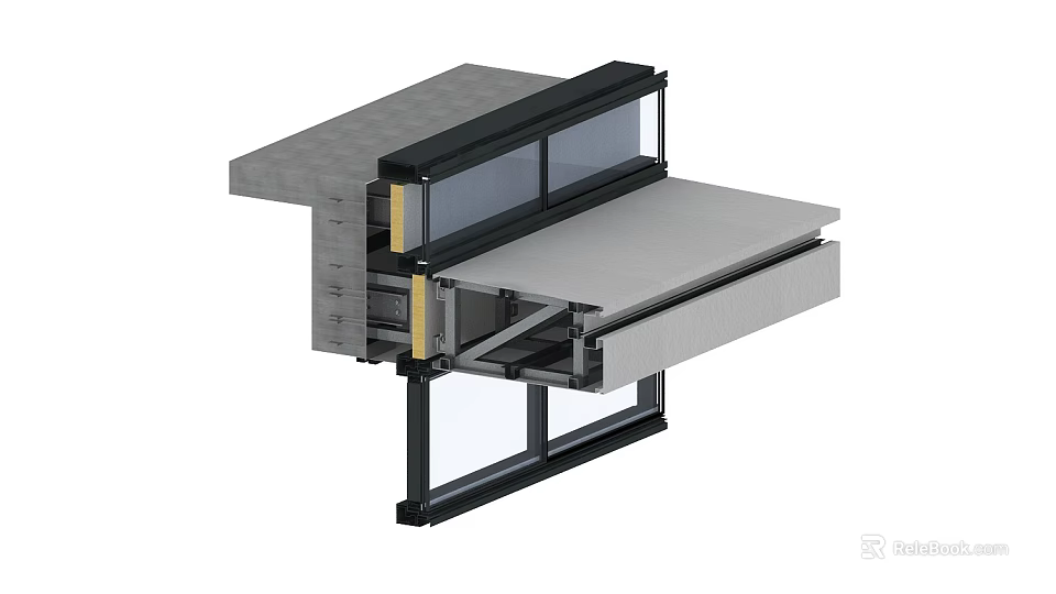 Modern Kitchen Structure With Sliding Counter And Glass Panel Design 3d model 