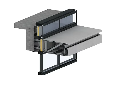 Modern Kitchen Structure With Sliding Counter And Glass Panel Design 3d model