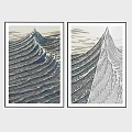 Two Panel Abstract Paintings With Wave Patterns And Lines For Modern Wall Decor 3d model