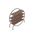 Rustic Storage Shelf With Circular Metal Frame And Wooden Tiers For Organizing
