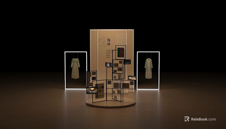 Elegant Modern Display Shelves With Circular Base And Multi Layer Racks For Fashion Clothing 3d model 