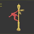 Bronze Sculpture of Climbing Figure on Lamp Post With Directional Signs