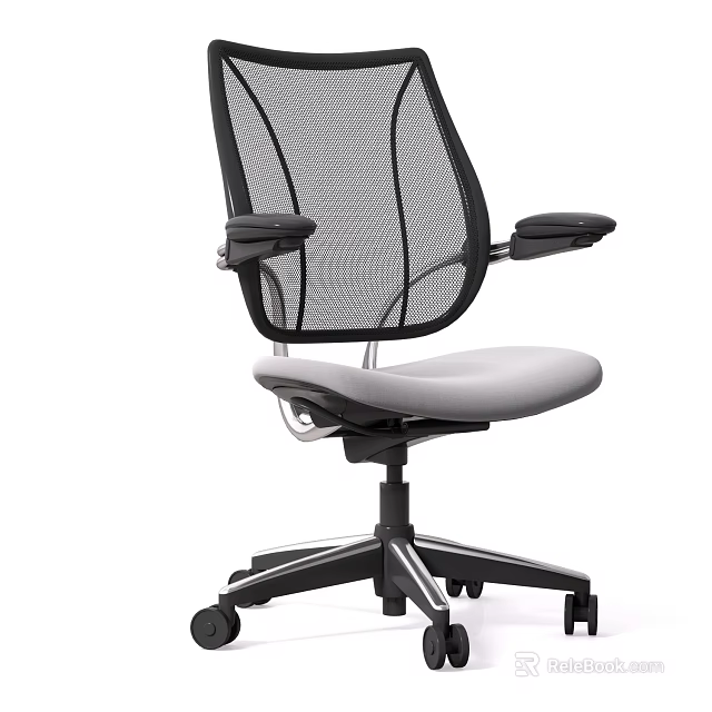 Ergonomic Modern Office Chair with Mesh Back Adjustable Armrests Gray Seat Cushion 3d model 