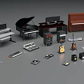 Complete Musical Instruments Collection Featuring Pianos Guitars Violins Microphones Mixing Consoles and Speakers