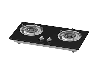 Double Burner Gas Stove Kitchen Appliance With Black Panel And Control Knobs 3d model