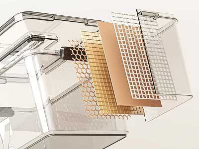 Transparent Storage Box With Gold Copper Clear Grid Dividers For Household Organizing 3d model