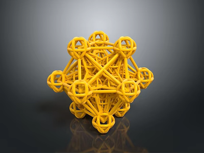 Yellow 3D Geometric Decorative Structure with Interconnected Ring Shapes for Household Use 3d model