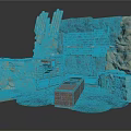 Ancient Stone Scene Component With Ruined Walls And Broken Stone Blocks