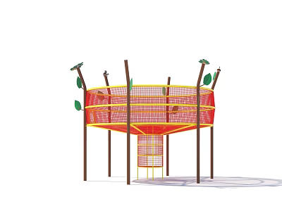 Decorative Outdoor Garden Ornament With Red Mesh Structure Wooden Supports And Green Leaf Decorations 3d model