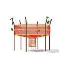 Decorative Outdoor Garden Ornament With Red Mesh Structure Wooden Supports And Green Leaf Decorations