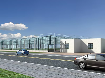 Modern Industrial Factory Building With Large Glass Walls White Exterior And Metal Framework 3d model