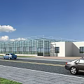Modern Industrial Factory Building With Large Glass Walls White Exterior And Metal Framework