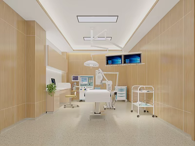 Modern Operating Room Interior With Surgical Table Medical Equipment Monitors Rolling Carts And Wall Panels 3d model