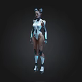 Futuristic Female Robot In White And Blue Mechanical Suit With Glowing Accents