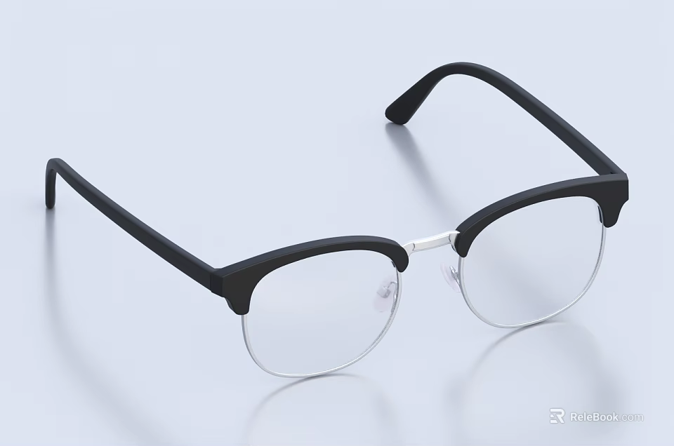 Modern Black Frame Eyeglasses With Clear Lenses And Silver Accents 3d model 