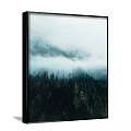 Misty Mountain Forest Landscape Painting With Dense Green Trees And Floating Clouds