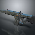 Futuristic Tactical Weapon With Metallic Finish Blue Accents Scope And Ergonomic Grip