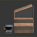 Small Animals Habitat With Wooden Cage Mesh Windows Blue Flower Pot And Small Wooden House
