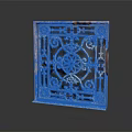 Traditional Iron Decorative Grille With Intricate Filigree Symmetrical Floral Patterns And Wooden Frame