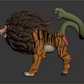 Lion Head Snake Tail Hybrid Creature Character With Orange Body And Green Open Mouth