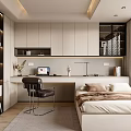 Tatami Bedroom Single Chair Laptop Computer Bookcase Hanging Cabinet Decorative Cabinet Table Lamp 3d model