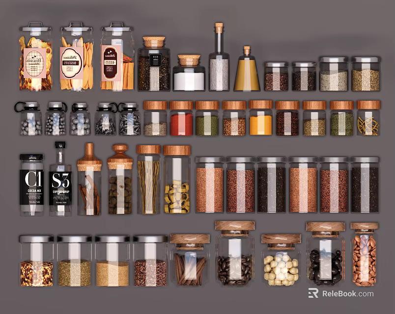 Transparent Glass Spice Jars With Airtight Lids For Organized Kitchen Storage Solutions 3d model 