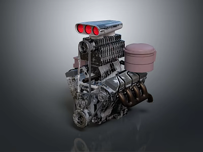 Detailed High Performance Motorcycle Engine With Red Lights Cylinders And Exhaust Pipes 3d model