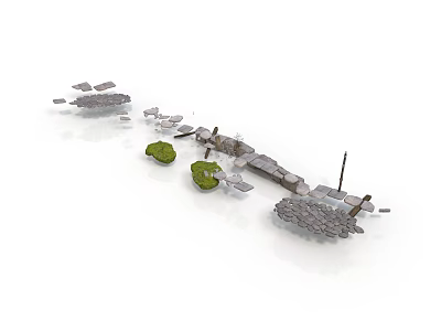 Scene Construction Components Featuring Road Modules Green Vegetation And Street Lamp Structures 3d model