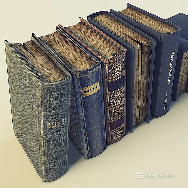 Vintage Books Collection With Decorative Spines Different Colors And Classic Bindings 3d model 