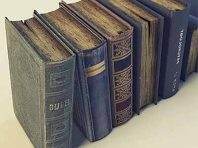 Vintage Books Collection With Decorative Spines Different Colors And Classic Bindings 3d model