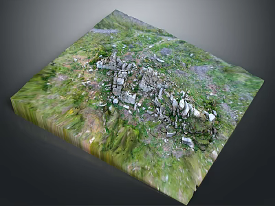 Detailed 3D Terrain Model With Green Vegetation And Stone Structures 3d model