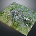 Detailed 3D Terrain Model With Green Vegetation And Stone Structures