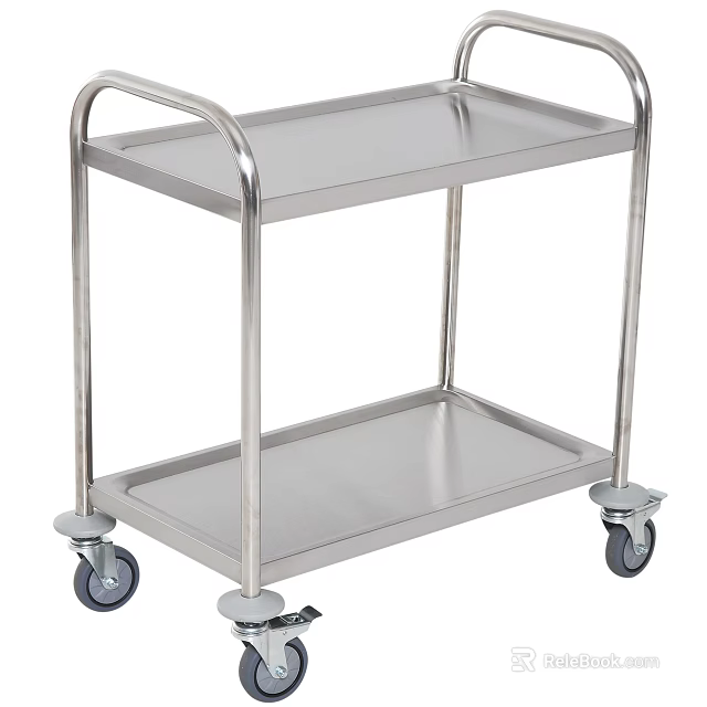 Stainless Steel Two Tier Mobile Storage Shelf With Wheels For Home Storage 3d model 