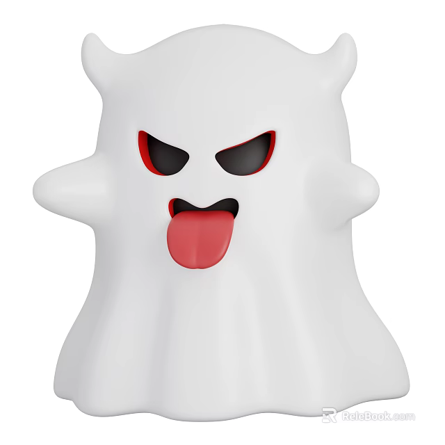 White Ghost Shaped Decorative Ornament Set With Black Eyes And Red Tongue For Home Decoration 3d model 