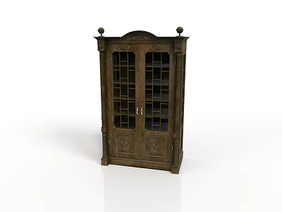 Classical Wooden Cabinet With Glass Doors Carved Details And Spherical Finials 3d model