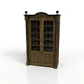 Classical Wooden Cabinet With Glass Doors Carved Details And Spherical Finials