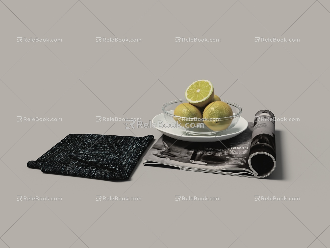 Green Orange Fruit Plate Magazine Cloth Towel 3d model