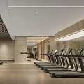 Modern Fitness Gym Interior With Treadmills Wooden Walls Mirrors And Green Plants