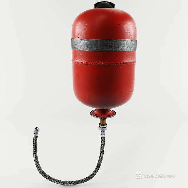 Red Gas Cylinder With Metal Strap And Connected Hose On White Background 3d model 
