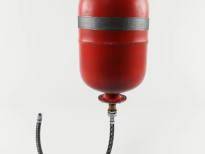 Red Gas Cylinder With Metal Strap And Connected Hose On White Background 3d model