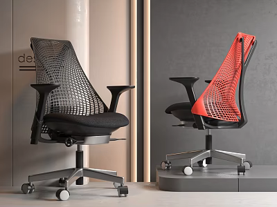 Modern Office Chairs Featuring Mesh Backs Armrests And Rolling Wheels In Different Colors 3d model